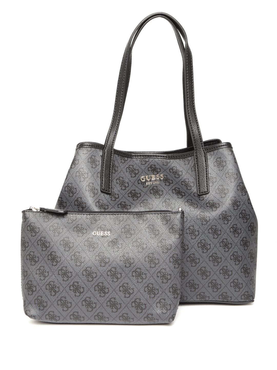 

GUESS Charcoal & Black Printed Shoulder Bag with Pouch