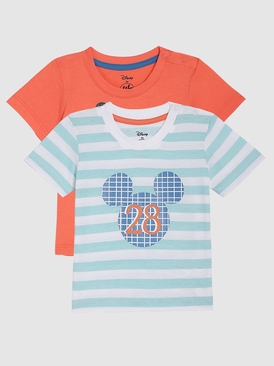 

YK Disney Infant Boys Pack of 2 Mickey & Friends Printed Round Neck T-shirts, Peach