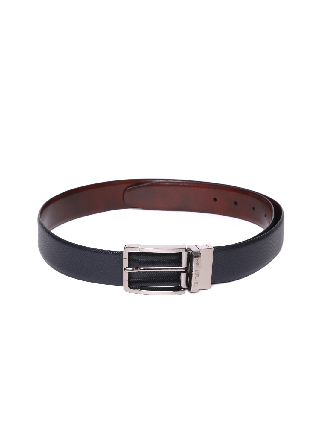 

Tommy Hilfiger Men Navy Blue & Maroon Solid Reversible Leather Belt