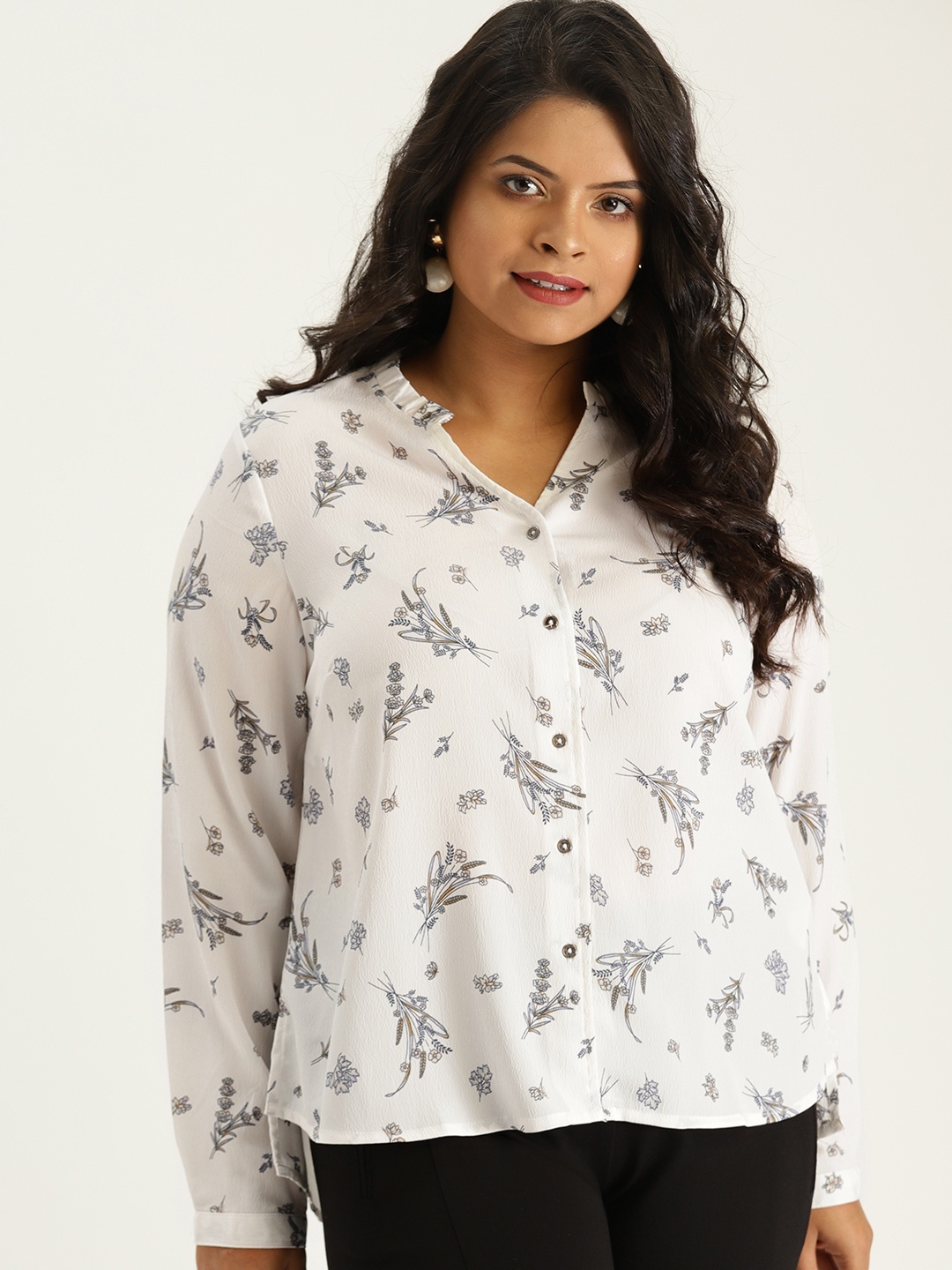 

Sztori Plus Size Women White Printed Regular Fit Casual Shirt