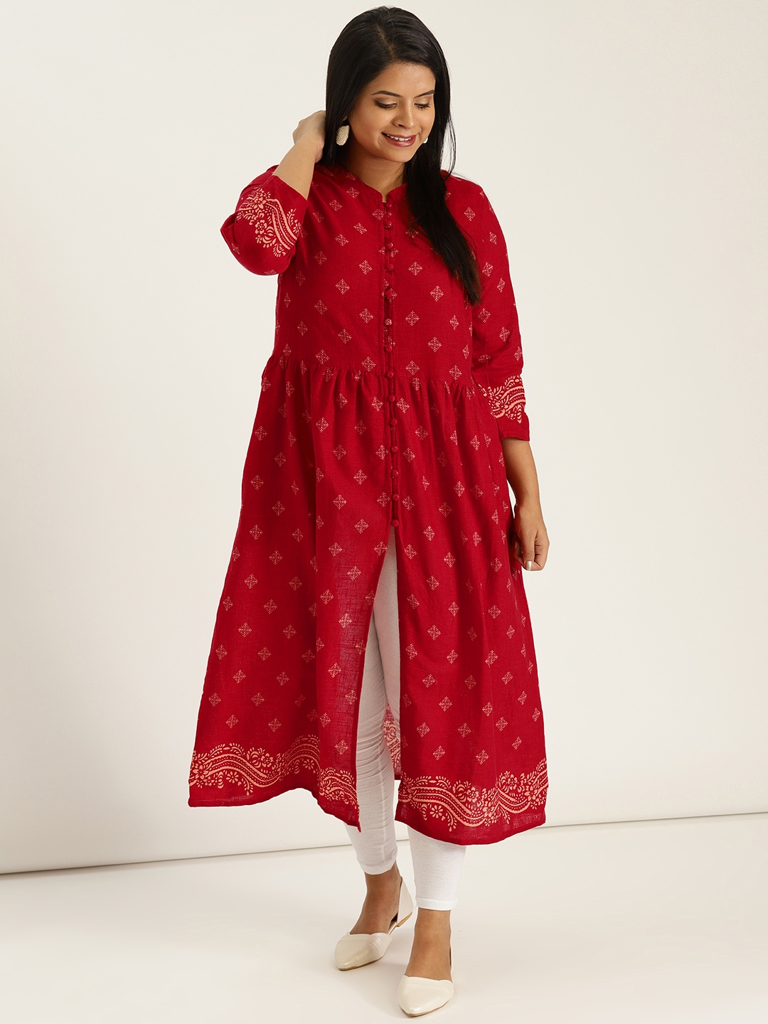 

Sztori Plus Size Women Red Printed A-Line Kurta