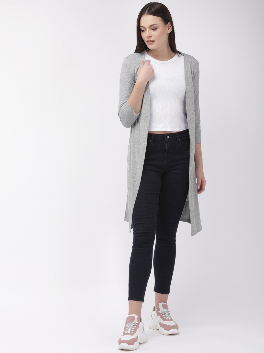 

Flying Machine Women Grey Solid Open Front Shrug