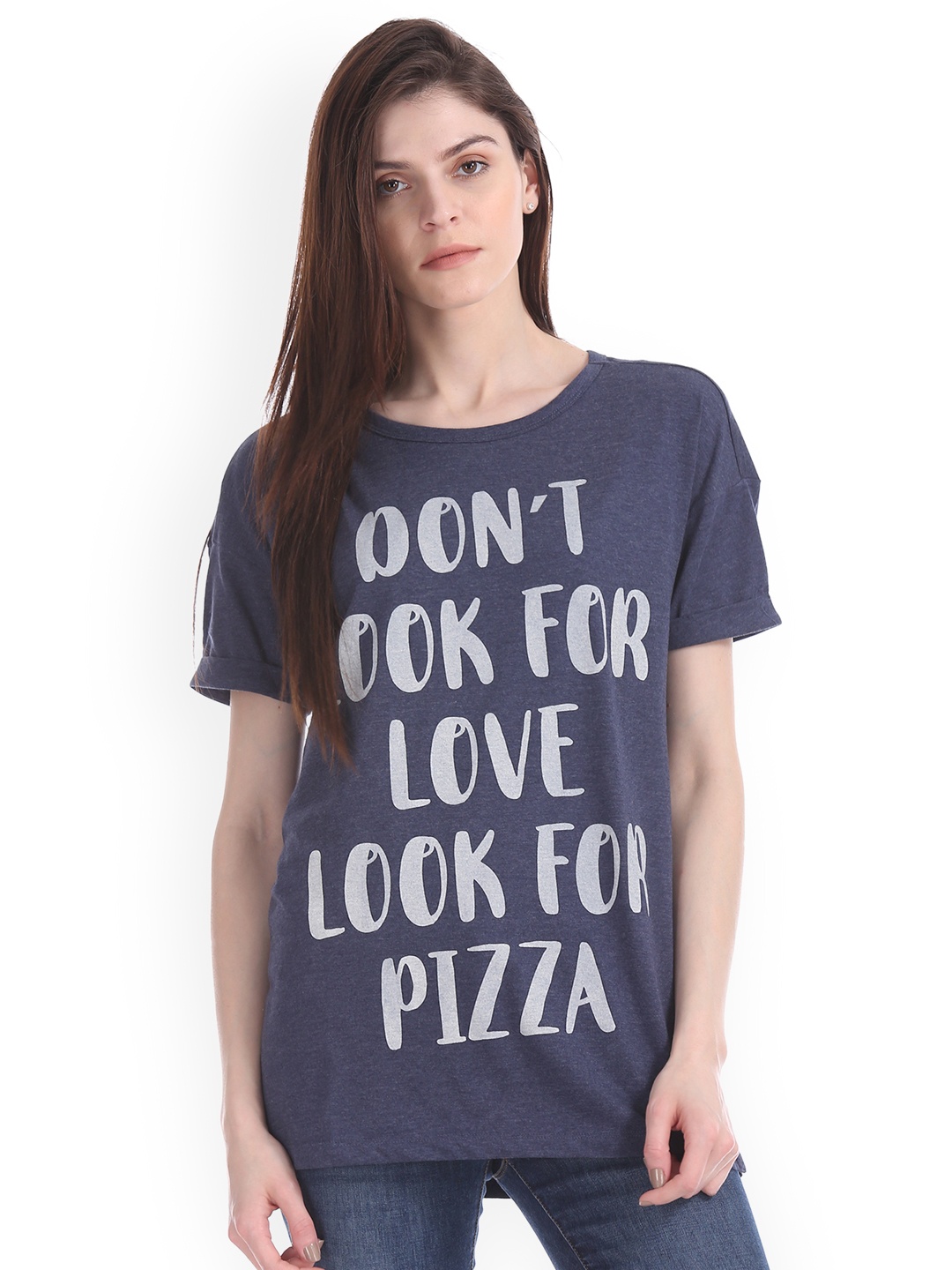 

Flying Machine Women Navy Blue Printed Round Neck T-shirt