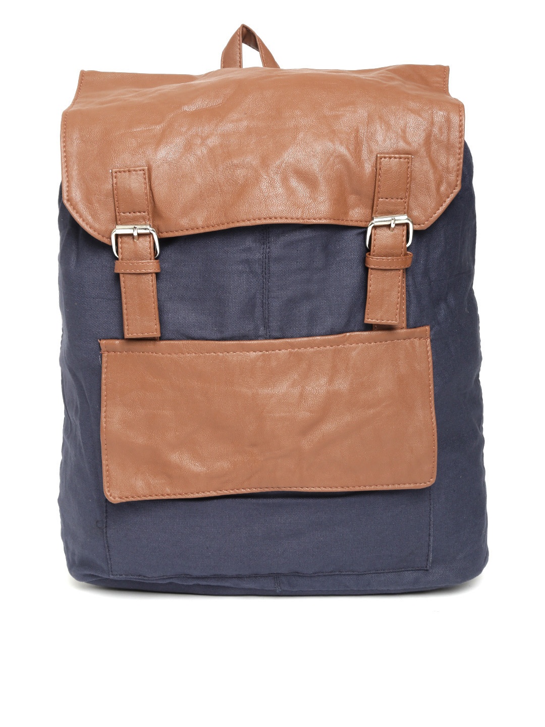 

BAD HABIT Unisex Navy & Brown Colourblocked Backpack, Navy blue