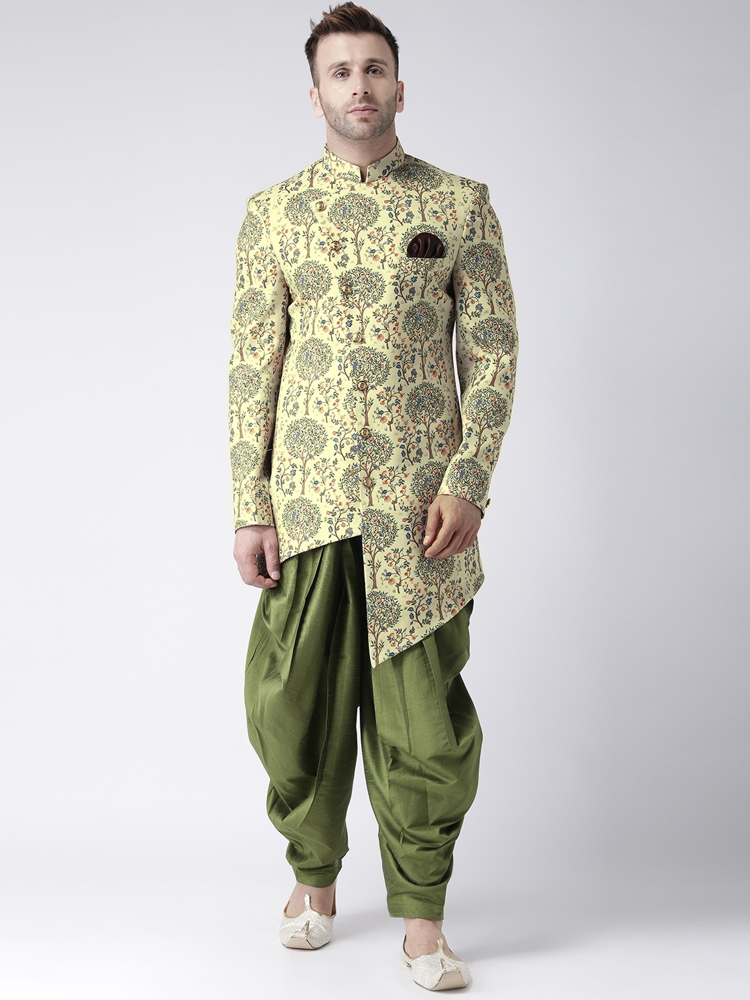 

Hangup Men Yellow Floral Printed Straight Kurta