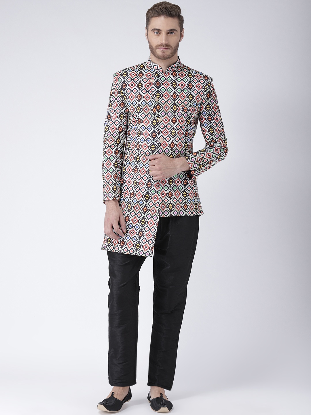 

Hangup Men Multicoloured Printed Asymmetric sherwani Kurta, Multi