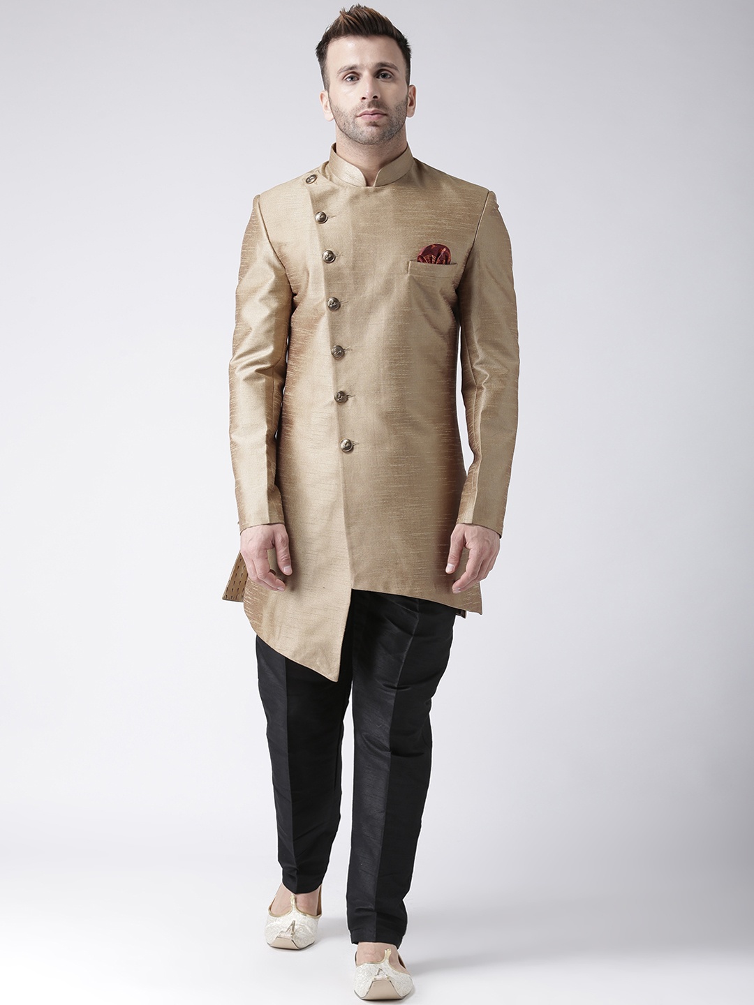 

Hangup Men Asymmetric Hemline sherwani Kurta, Gold