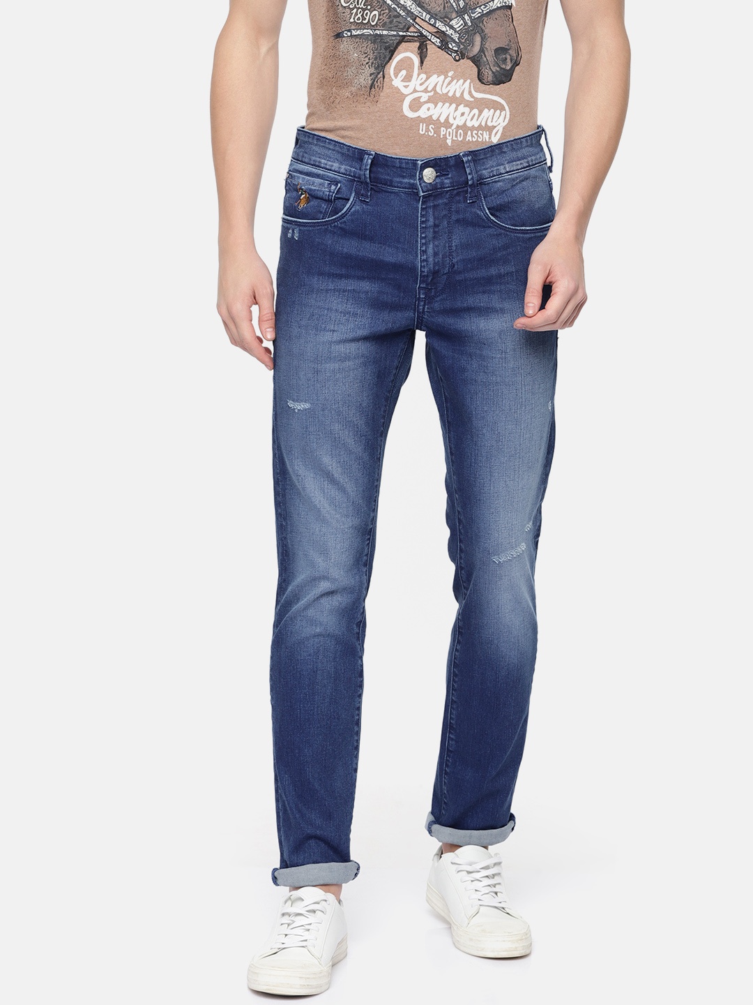 

U.S. Polo Assn. Denim Co. Men Blue Regallo Skinny Fit Mid-Rise Low Distress Jeans