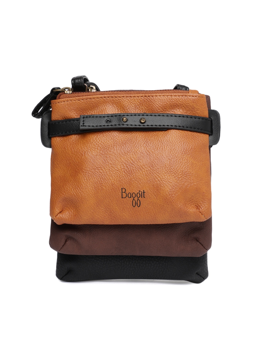 

Baggit Mustard Yellow & Brown Colourblocked Sling Bag