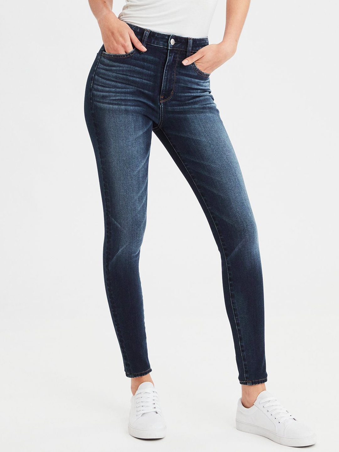 

AMERICAN EAGLE OUTFITTERS Women Blue Jegging Skinny Fit Super High-Rise Cropped Jeans