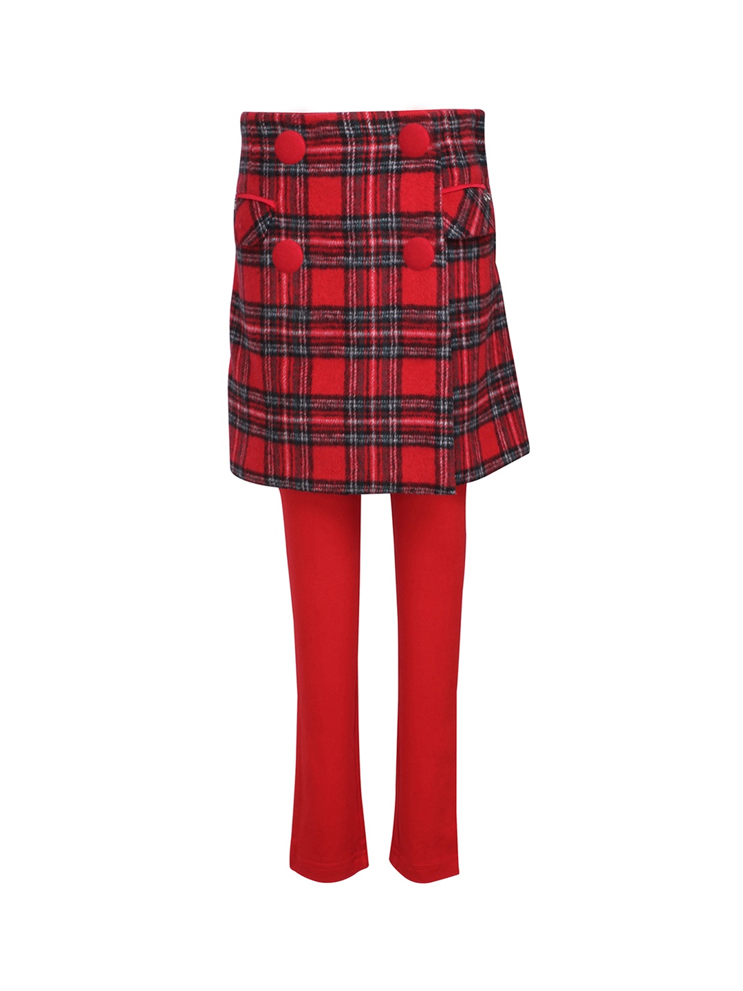

Cutecumber Girls Red and Black Checked Skirt with Leggings