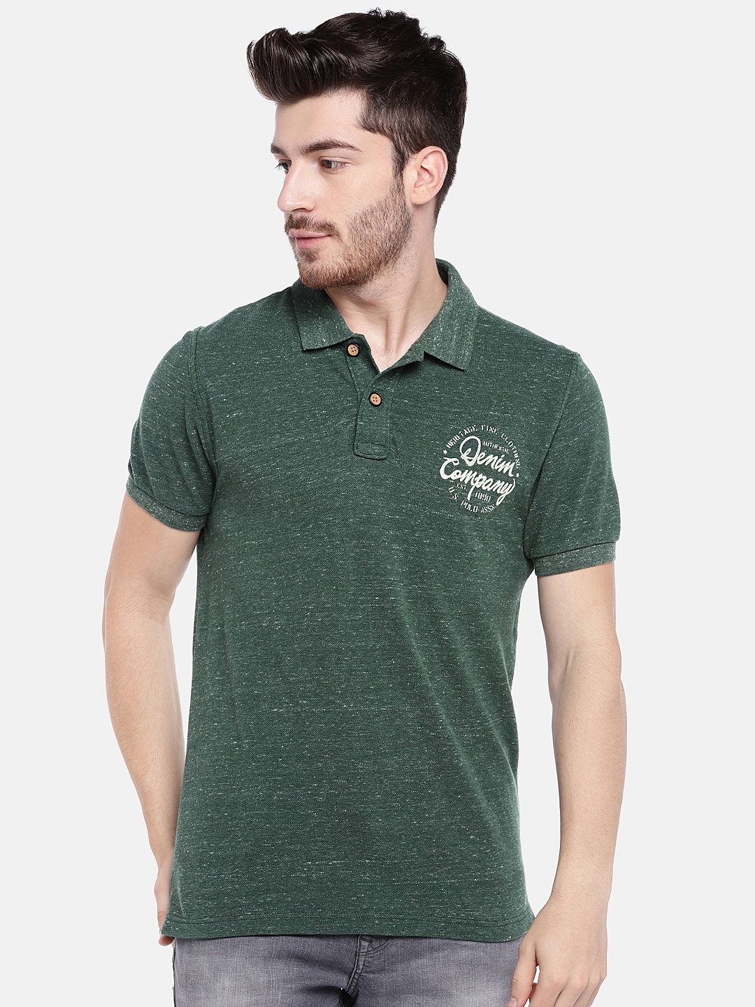 

U.S. Polo Assn. Denim Co. Men Green Back Printed Polo Pure Cotton T-shirt