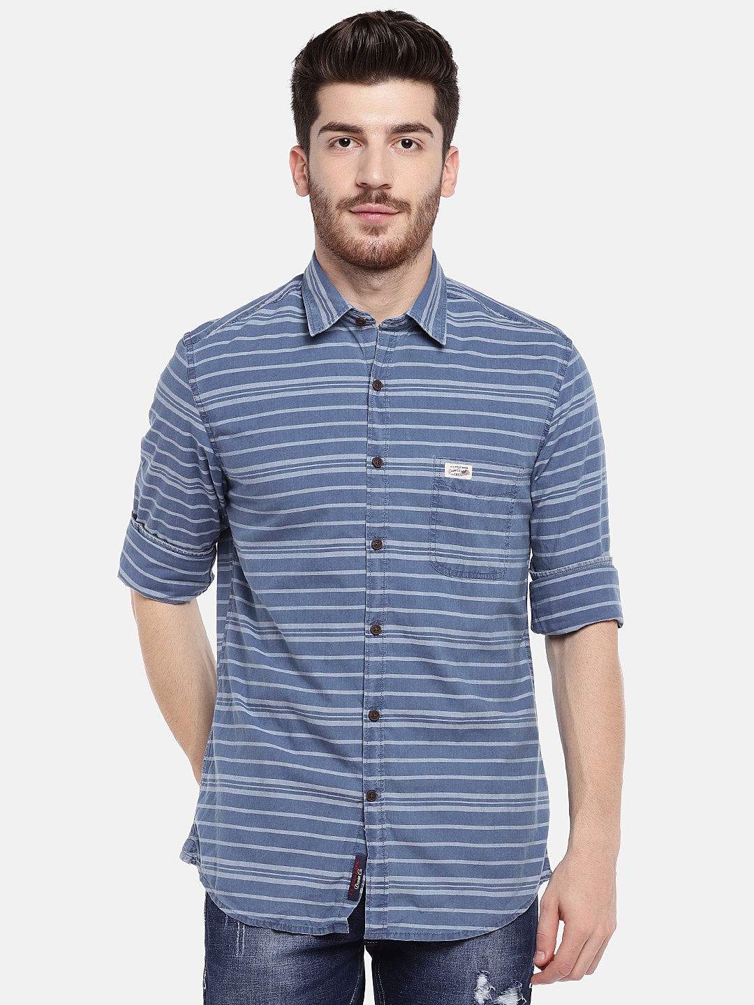 

U.S. Polo Assn. Denim Co. Men Blue Regular Fit Striped Casual Shirt