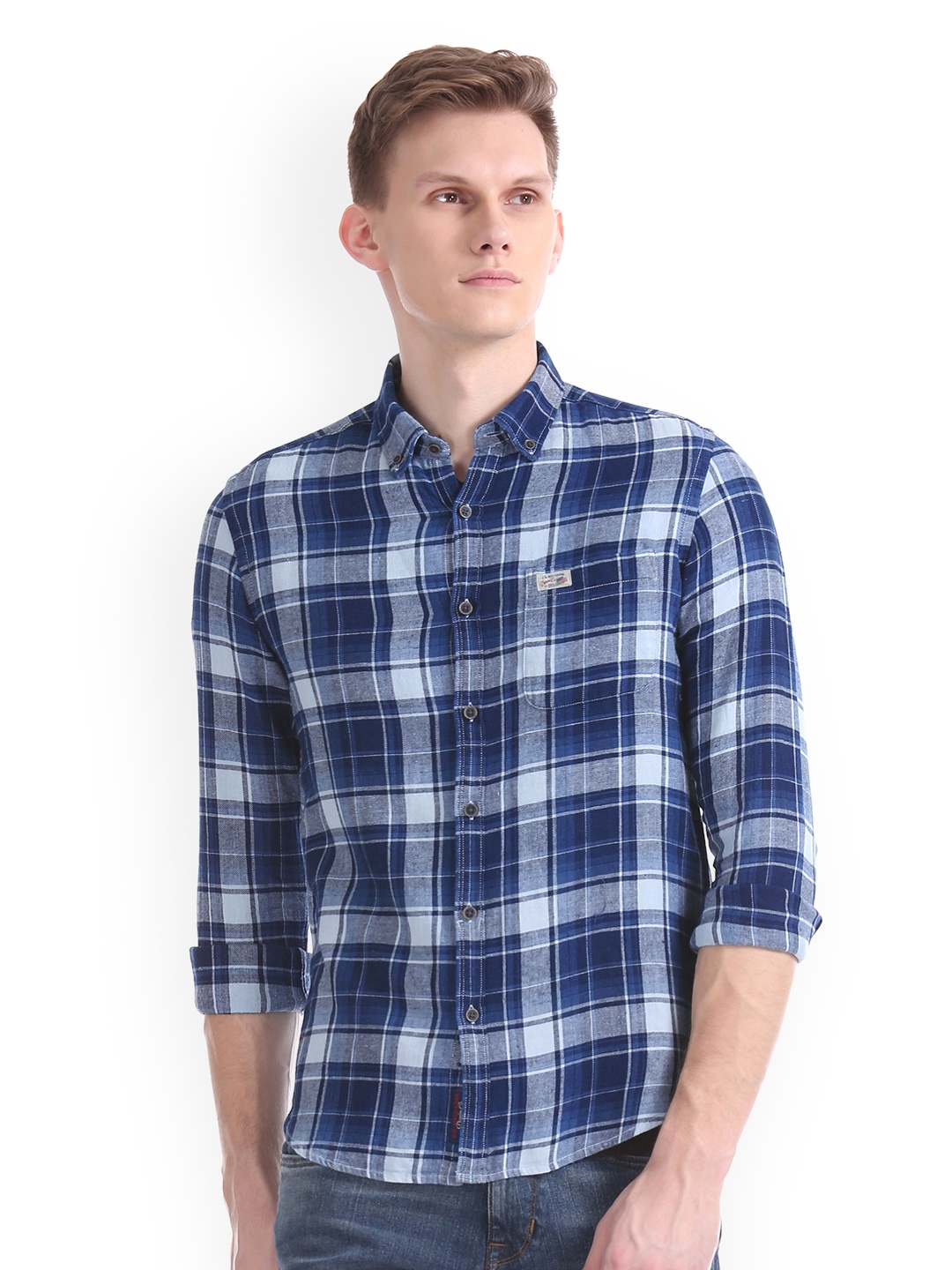 

U.S. Polo Assn. Denim Co. Men Navy Blue Slim Fit Checked Casual Shirt