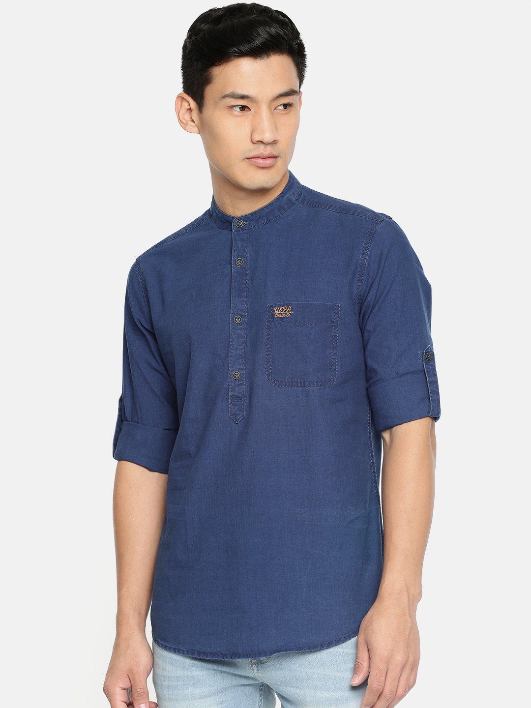 

U.S. Polo Assn. Denim Co. Men Blue Slim Fit Solid Casual Shirt