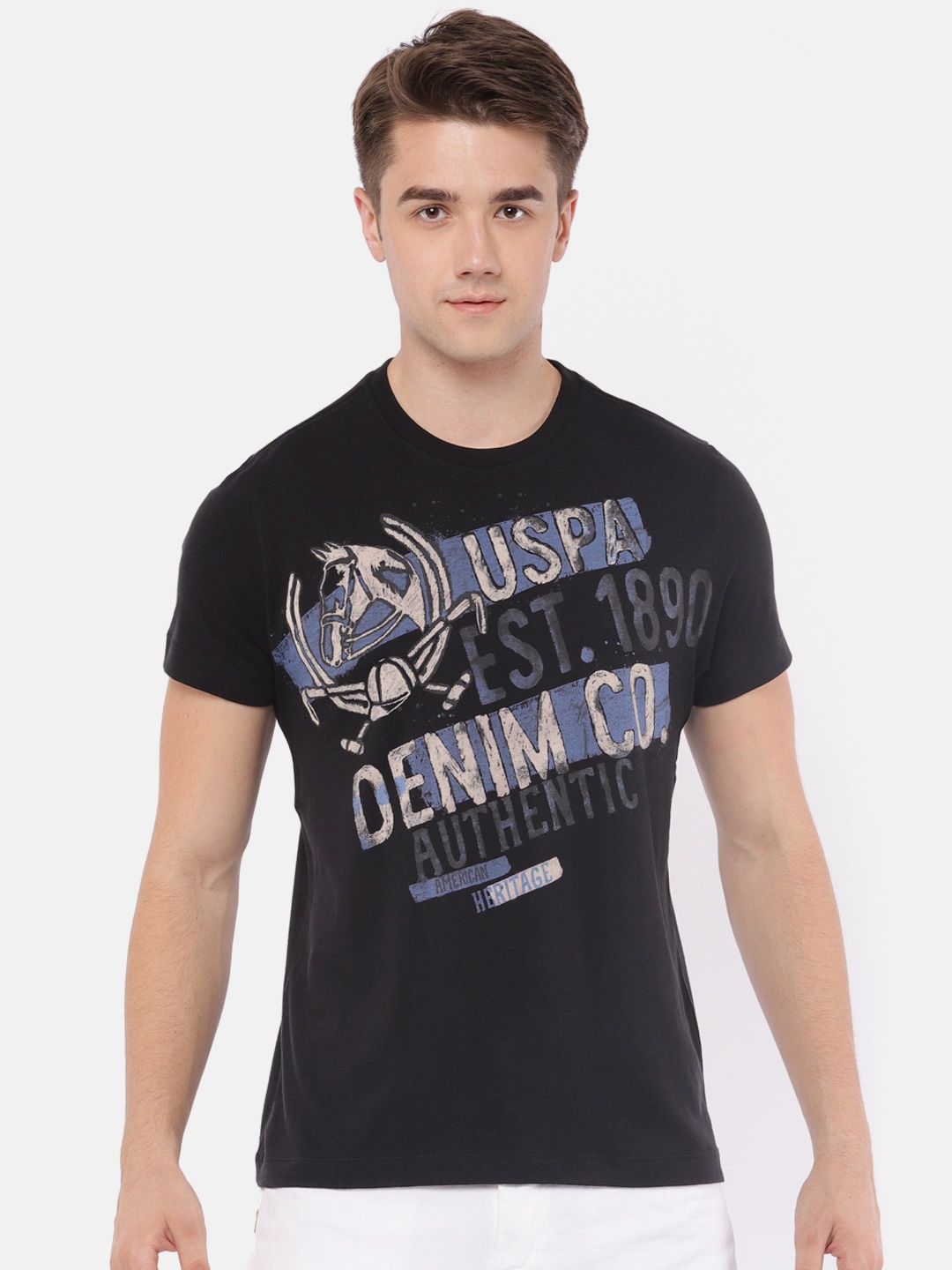 

U.S. Polo Assn. Denim Co. Men Black Printed Round Neck T-shirt