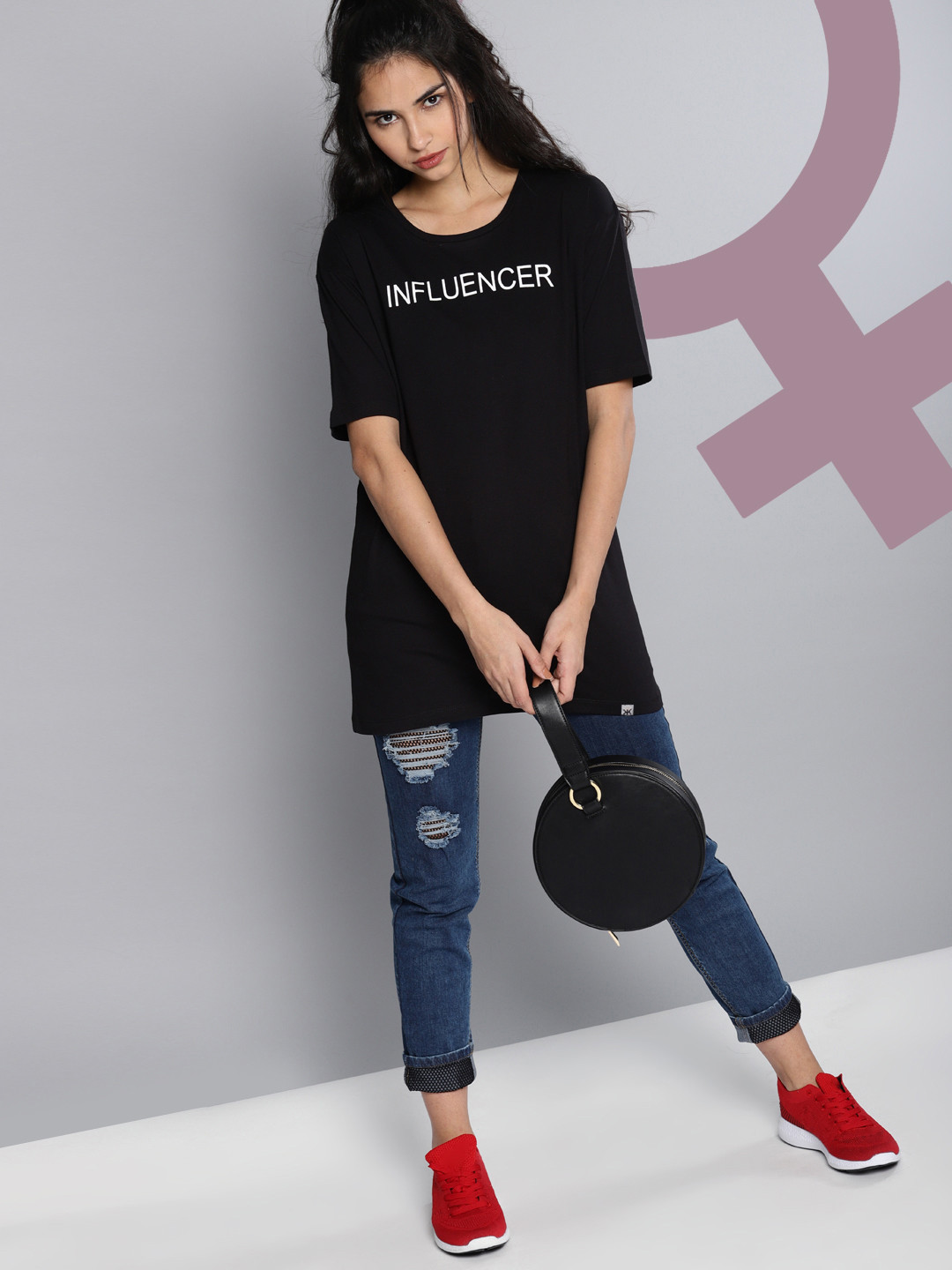 

Kook N Keech Women Black Printed Longline Cotton Pure Cotton T-shirt