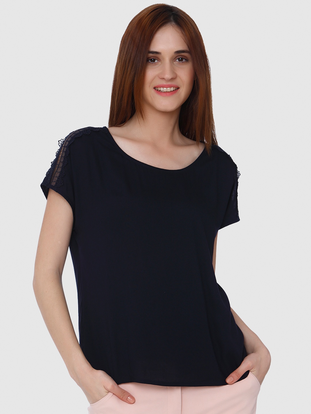 

Vero Moda Women Navy Solid Top, Navy blue