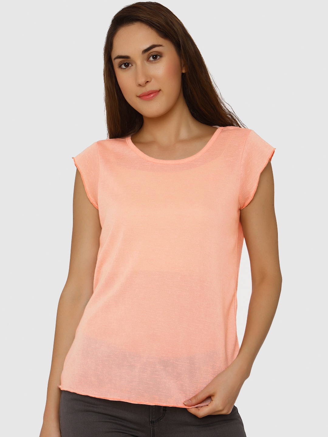 Vero Moda Women Coral Orange Solid Top