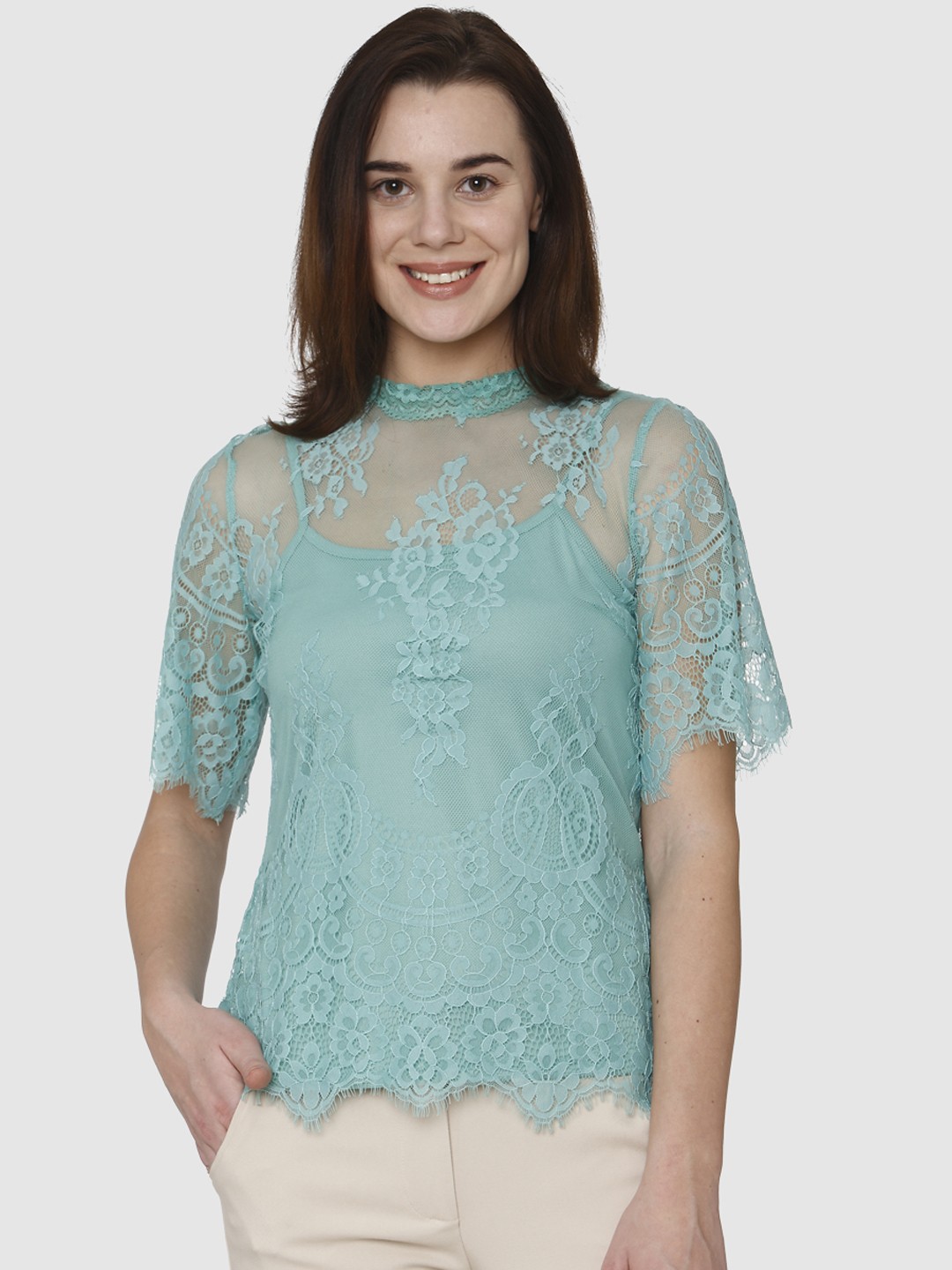 

Vero Moda Women Green Self Design Top
