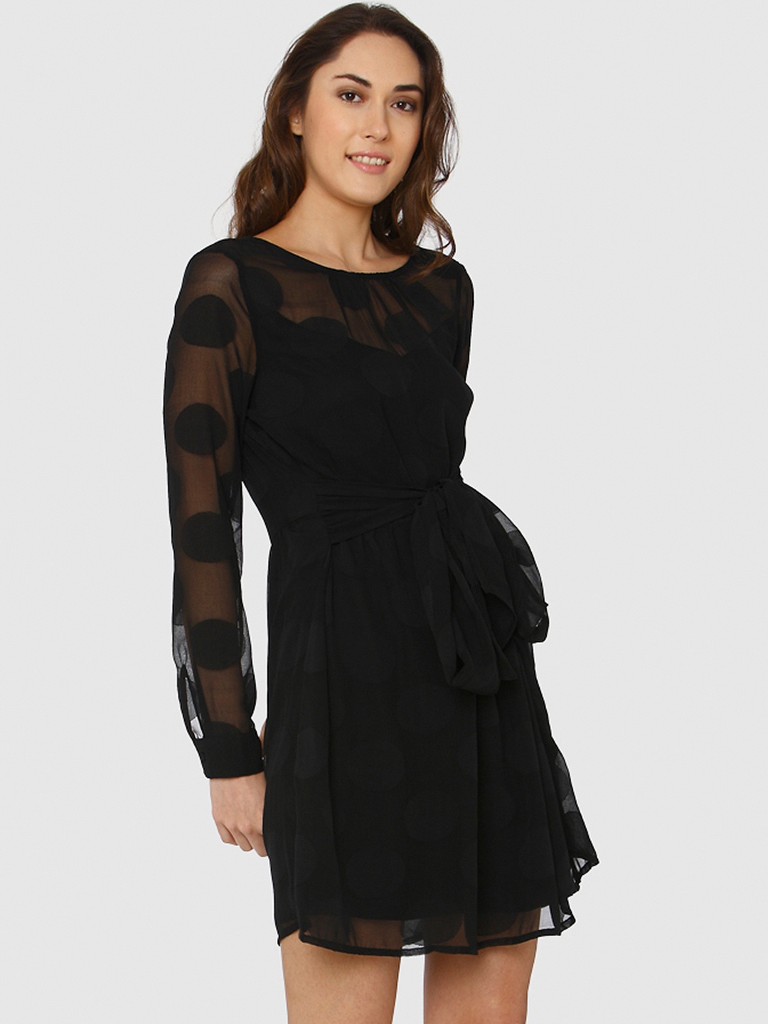 

Vero Moda Women Black Printed Semi-Sheer Fit and Flare Dress