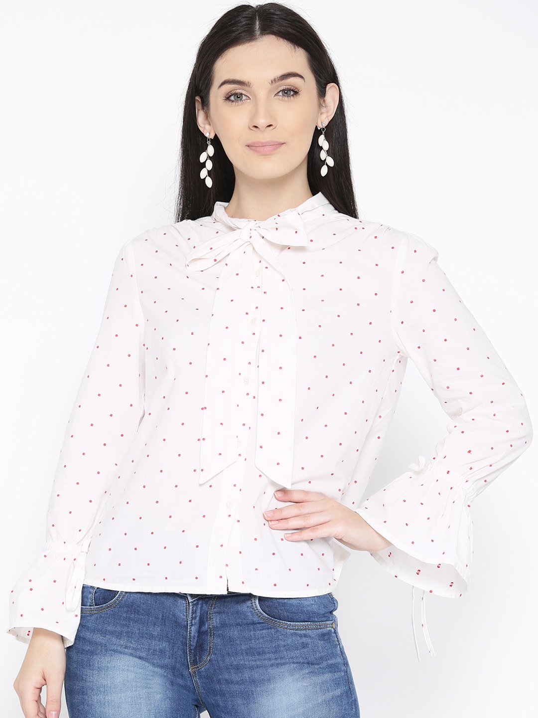 

Vero Moda Women White & Red Self Design Shirt Style Top