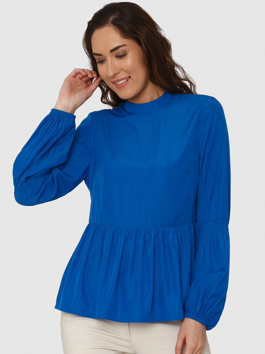 

Vero Moda Women Blue Solid Peplum Top
