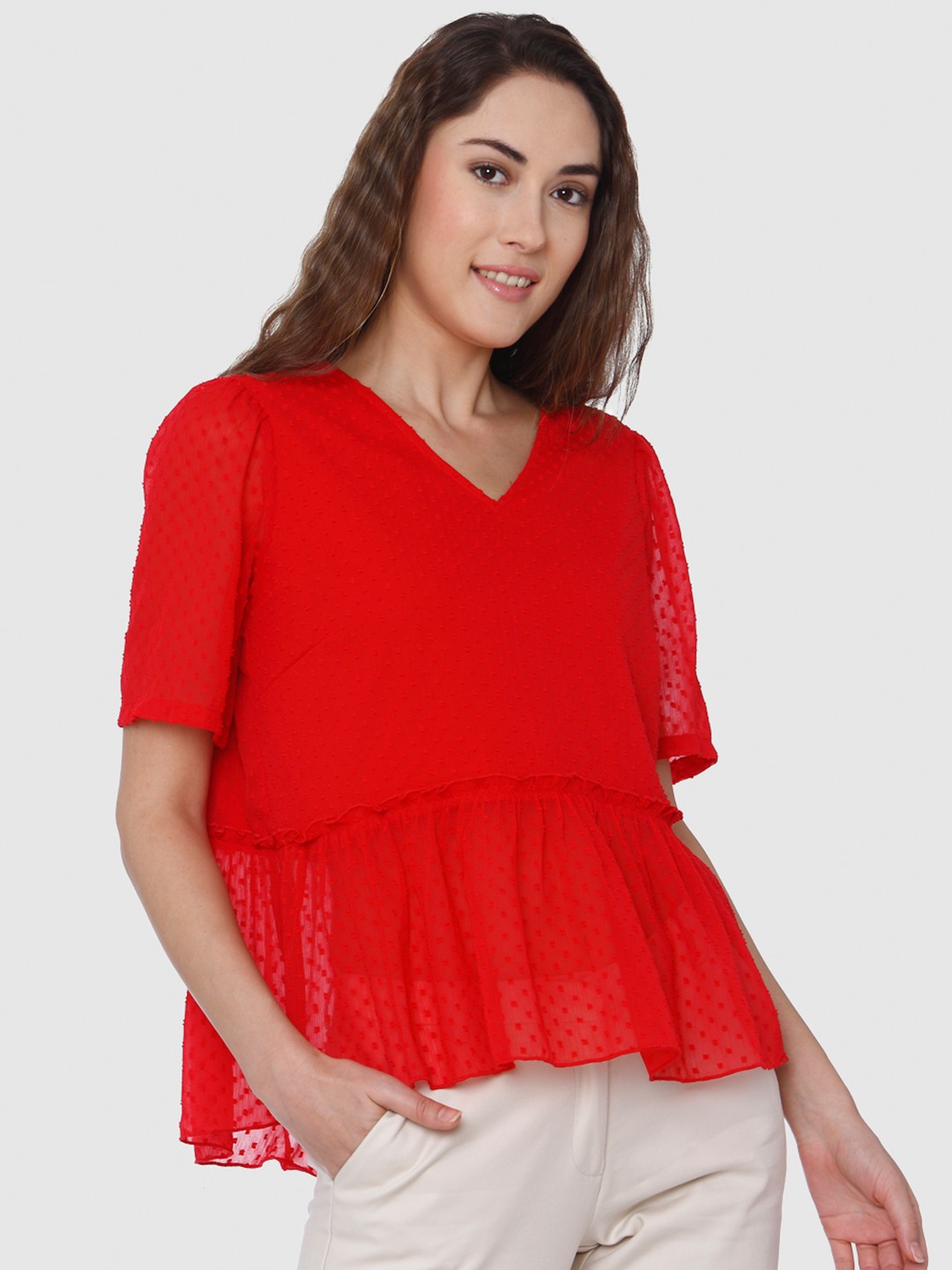 

Vero Moda Women Red Self Design A-Line Top