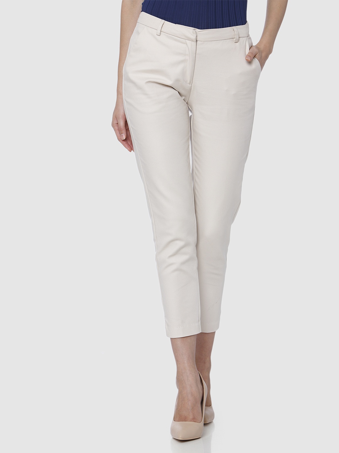 

Vero Moda Women Beige Straight Fit Solid Regular Trousers