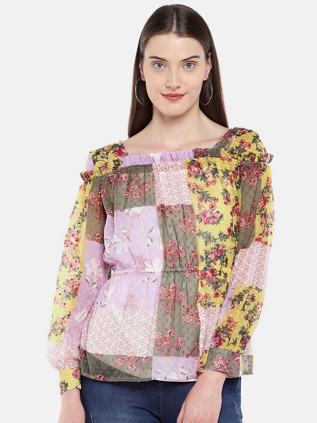 

Vero Moda Women Lavender Printed Peplum Top