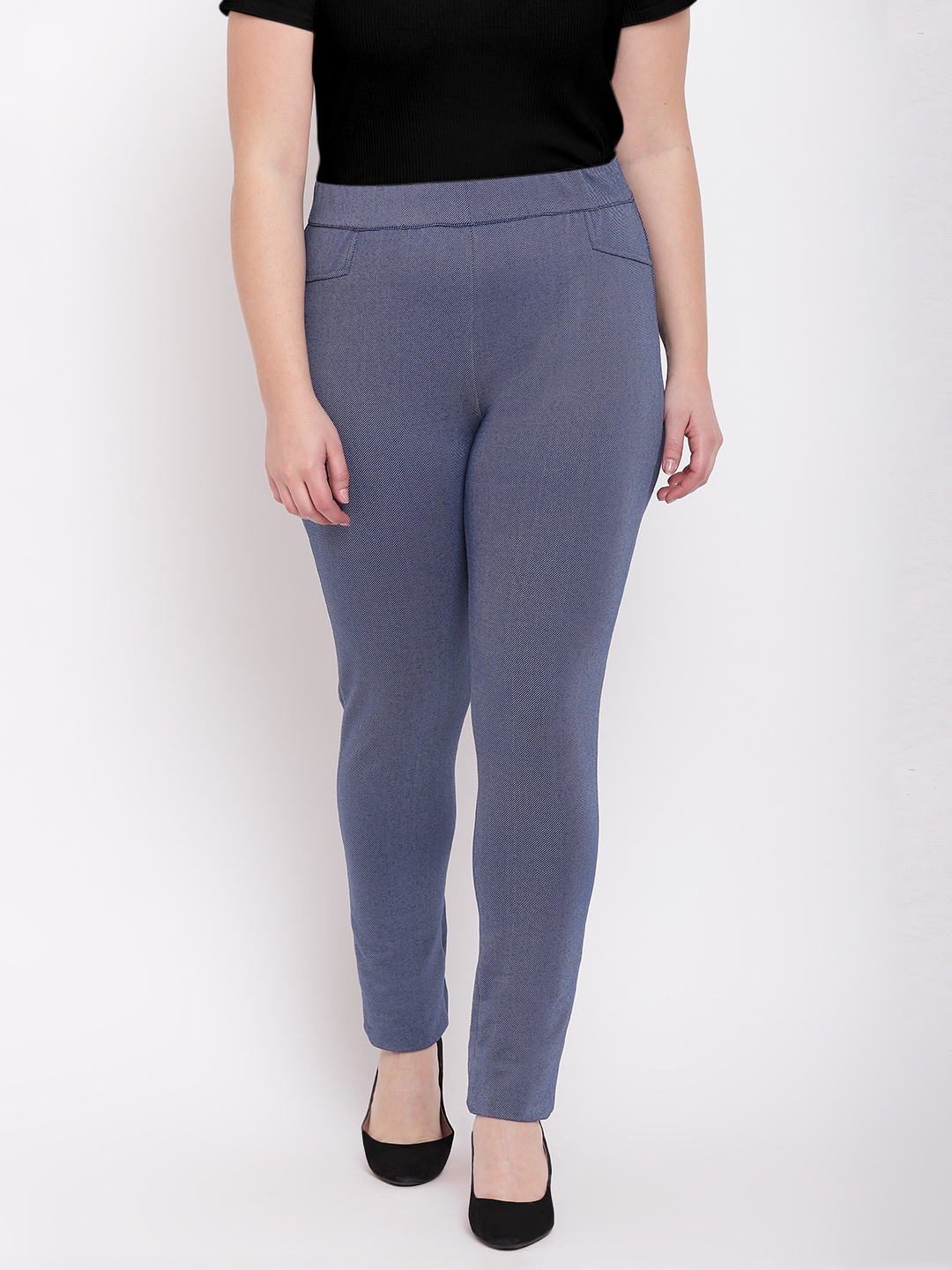 

The Pink Moon Plus Size Navy Self-Striped Treggings, Navy blue