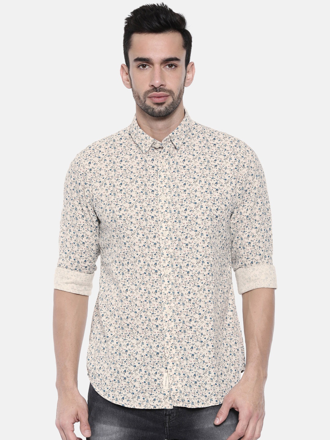 

Jack & Jones Men Beige Slim Fit Printed Casual Shirt