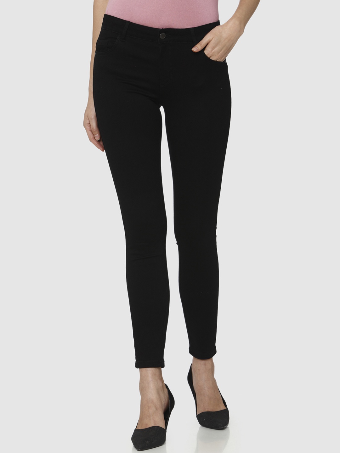 

Vero Moda Women Black Skinny Fit Mid-Rise Clean Look Stretchable Cropped Jeans