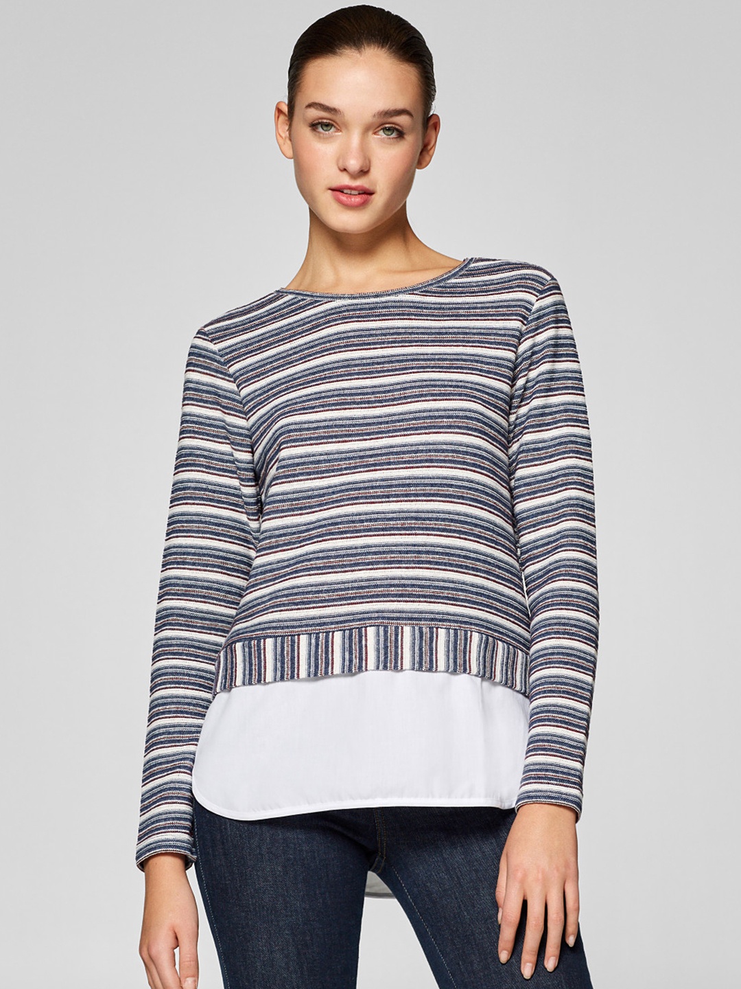 

ESPRIT Women Blue & Off-White Striped Top