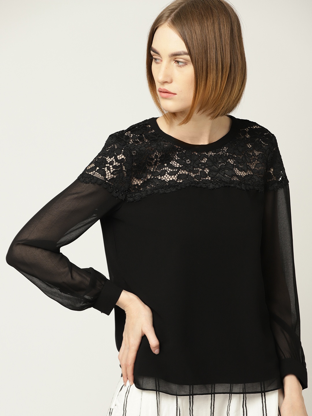 

ESPRIT Women Black Lace Detail Top