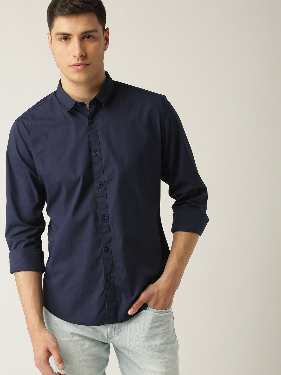 

ESPRIT Men Navy Blue Slim Fit Solid Casual Shirt
