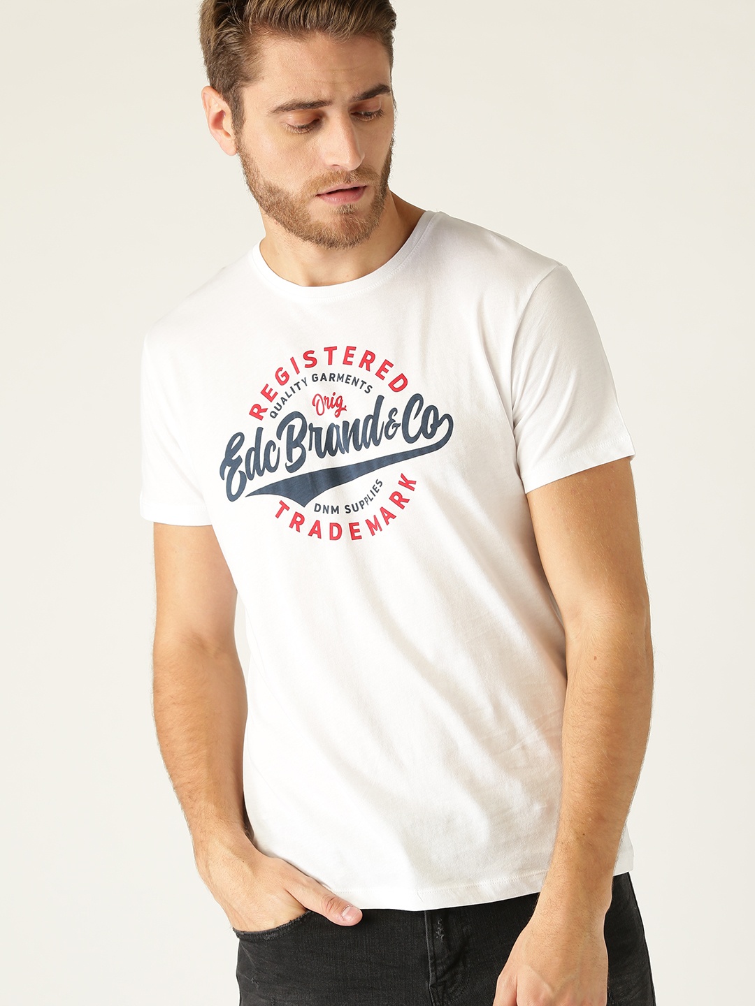 

ESPRIT Men White Printed Round Neck T-shirt