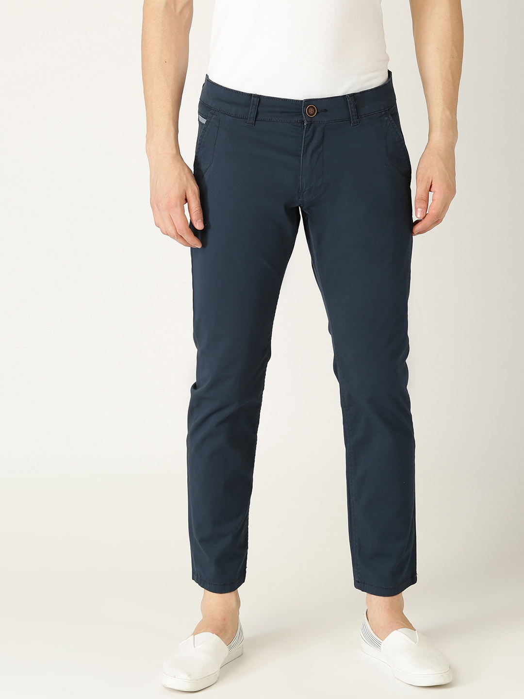 

ESPRIT Men Navy Blue Slim Fit Solid Regular Trousers