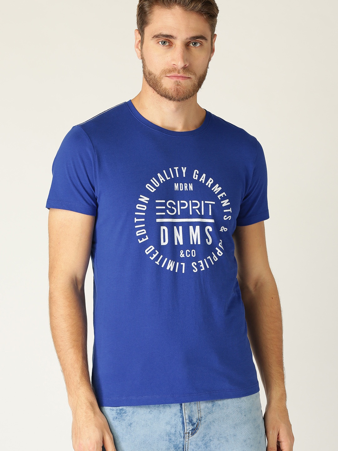 

ESPRIT Men Blue Printed Round Neck T-shirt