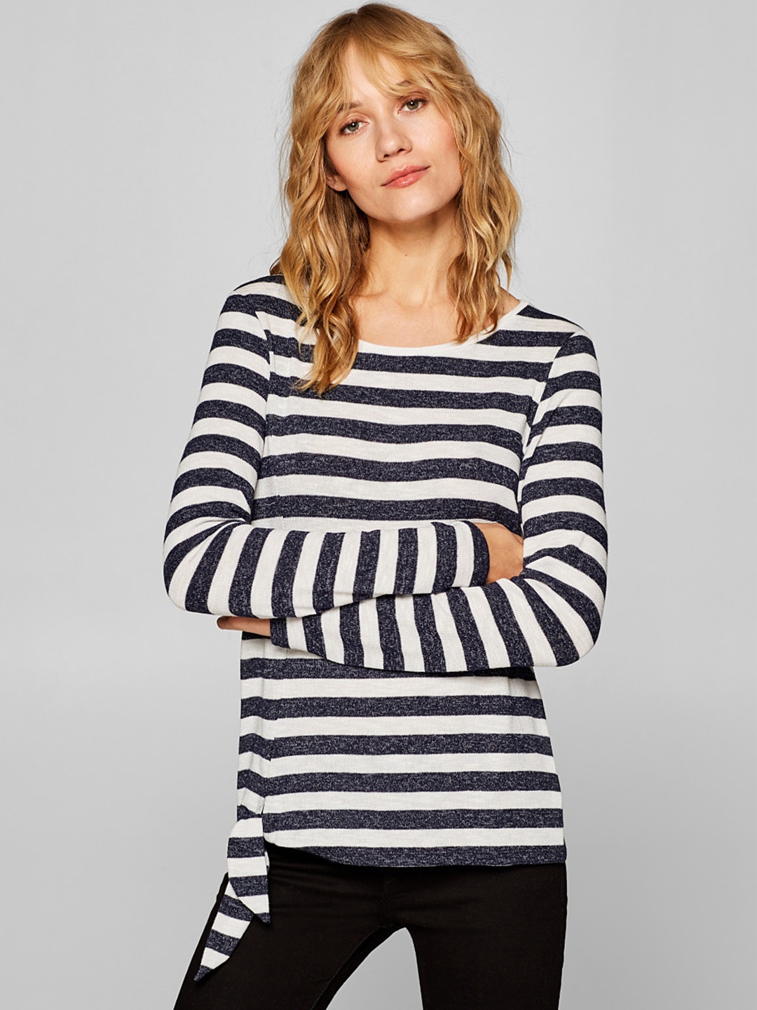 

ESPRIT Women Navy Blue & Off-White Striped Top