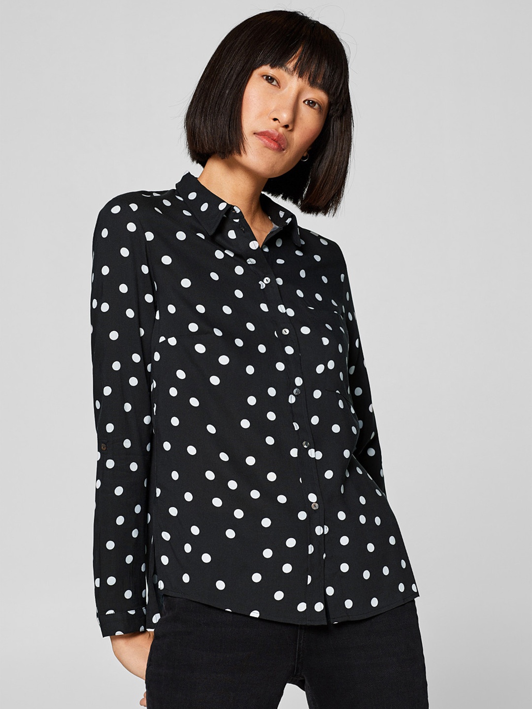 

ESPRIT Women Black & White Regular Fit Polka Dot Print Casual Shirt