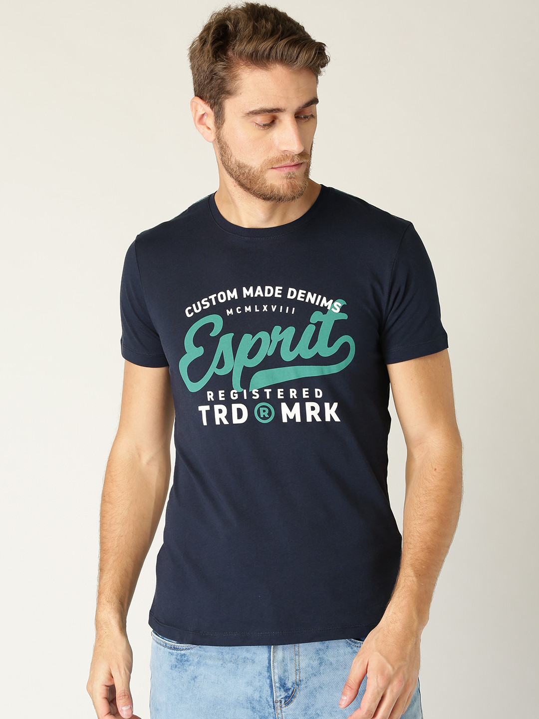 

ESPRIT Men Navy Blue Printed Round Neck T-shirt