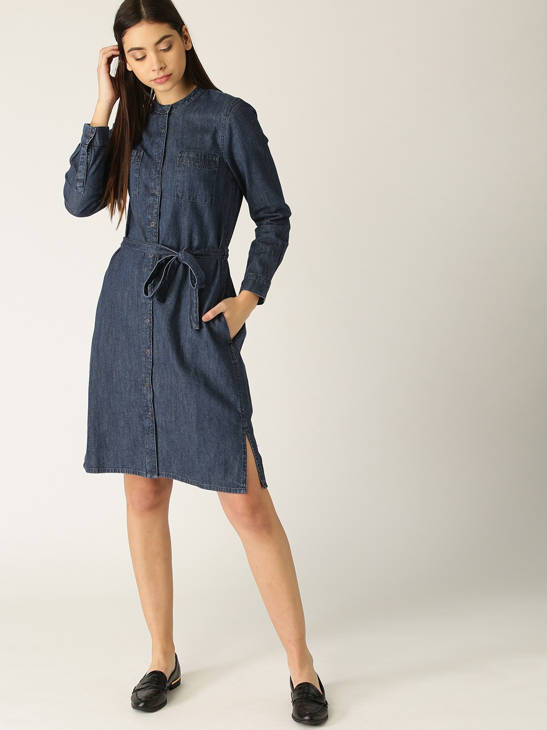 

ESPRIT Women Navy Blue Denim Solid Sheath Dress