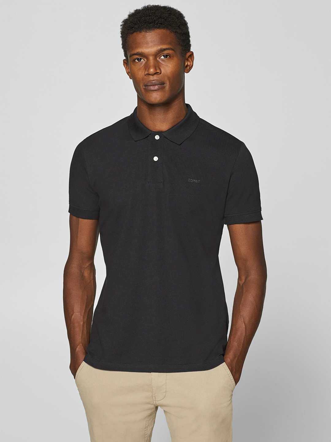 

ESPRIT Men Black Solid Polo Collar T-shirt