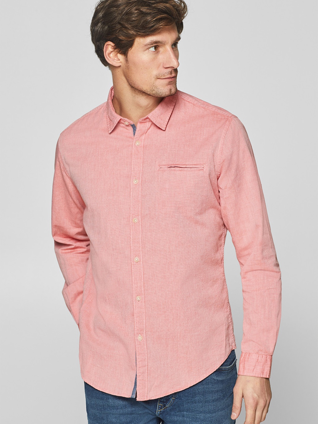 

ESPRIT Men Coral Pink Slim Fit Solid Casual Shirt