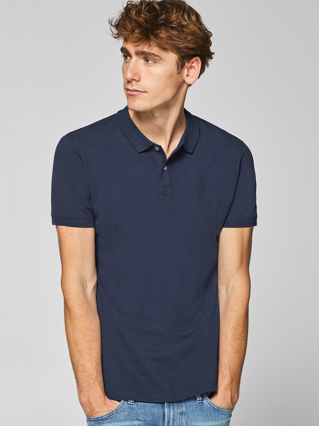 

ESPRIT Men Navy Blue Solid Polo Collar T-shirt