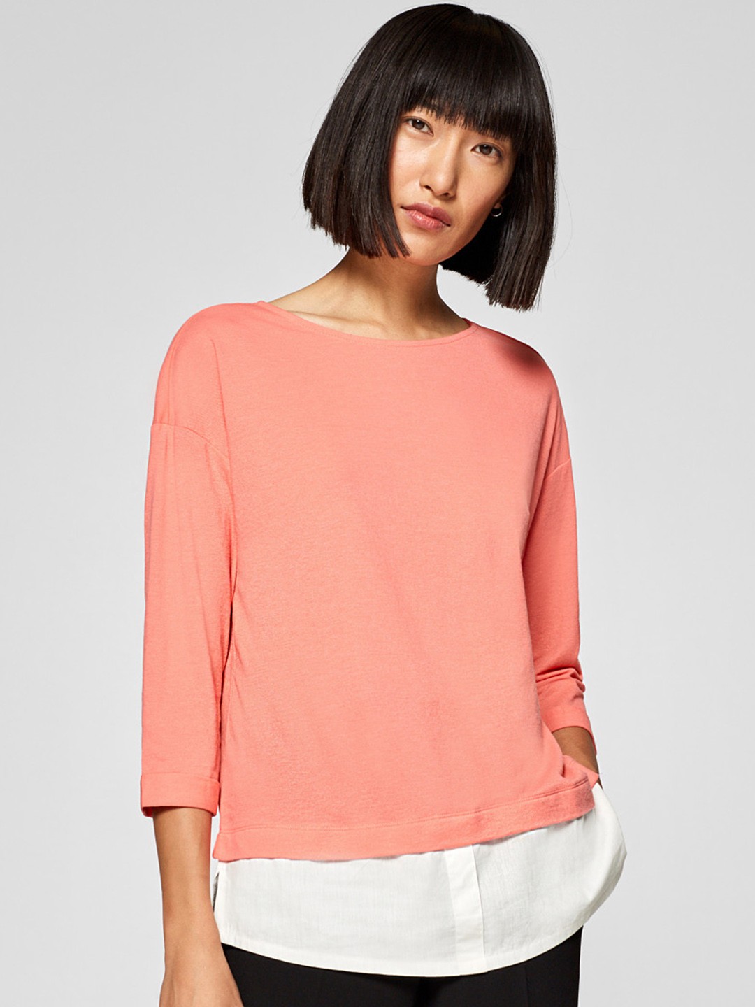 

ESPRIT Women Coral Orange Solid Top