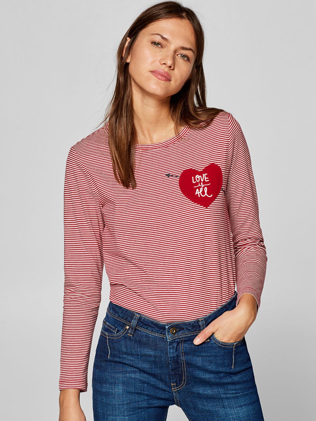

ESPRIT Women Red & White Striped Round Neck T-shirt