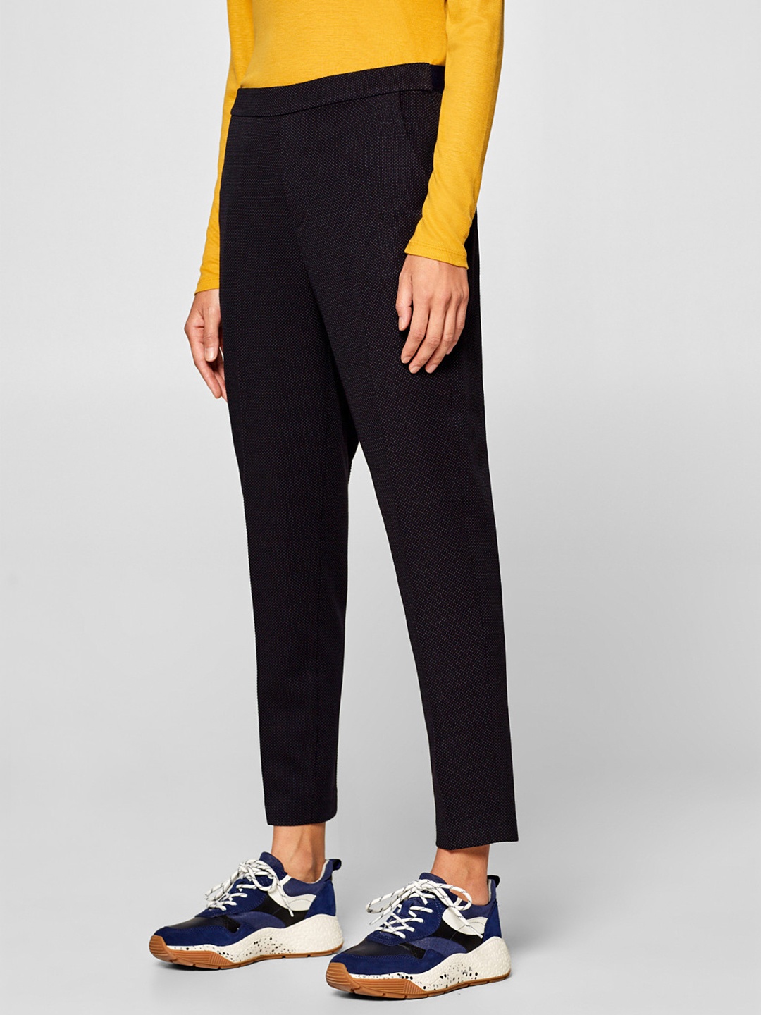 

ESPRIT Women Navy Blue Regular Fit Self Design Trousers