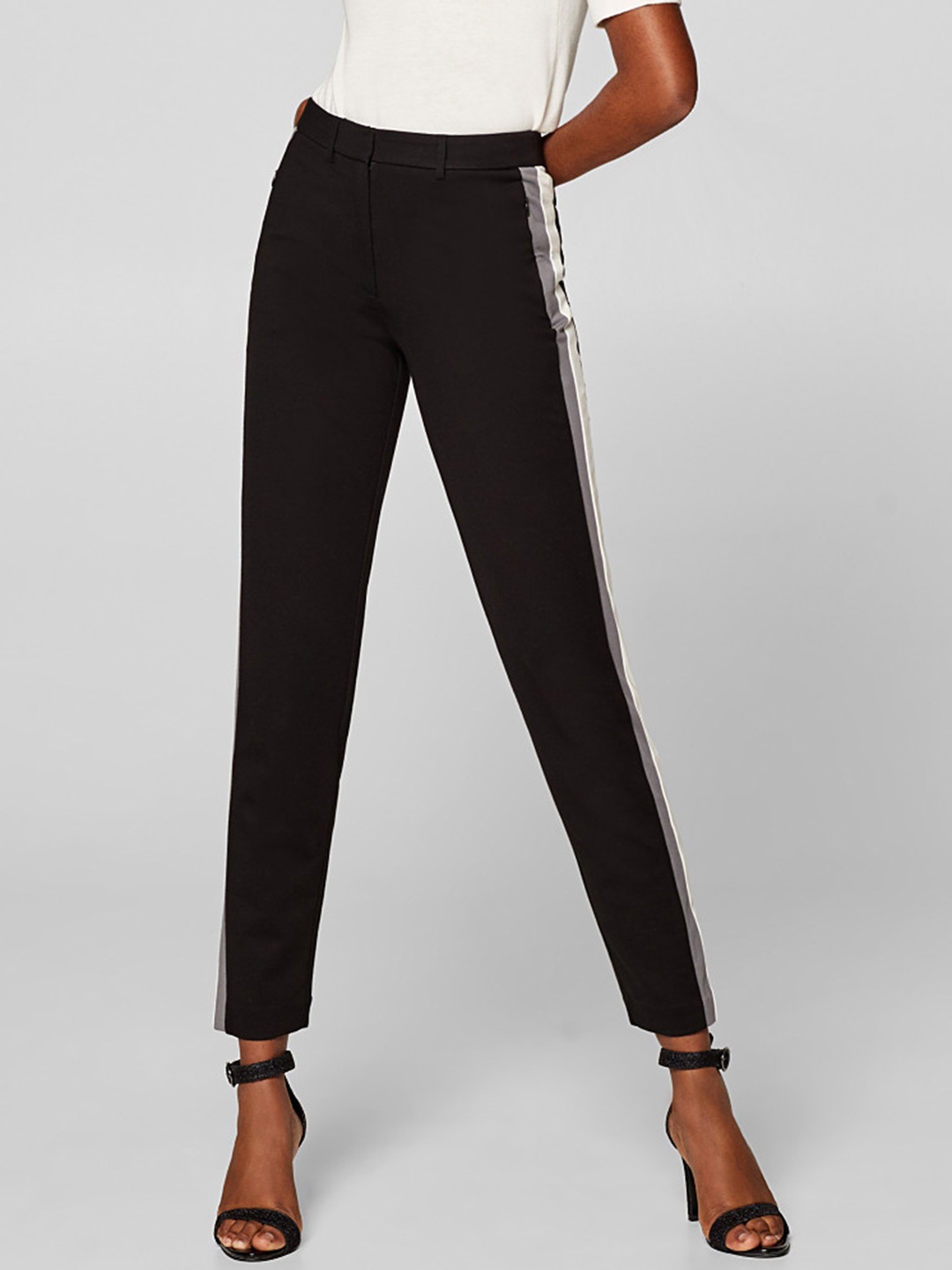 

ESPRIT Women Black Regular Fit Solid Cigarette Trousers